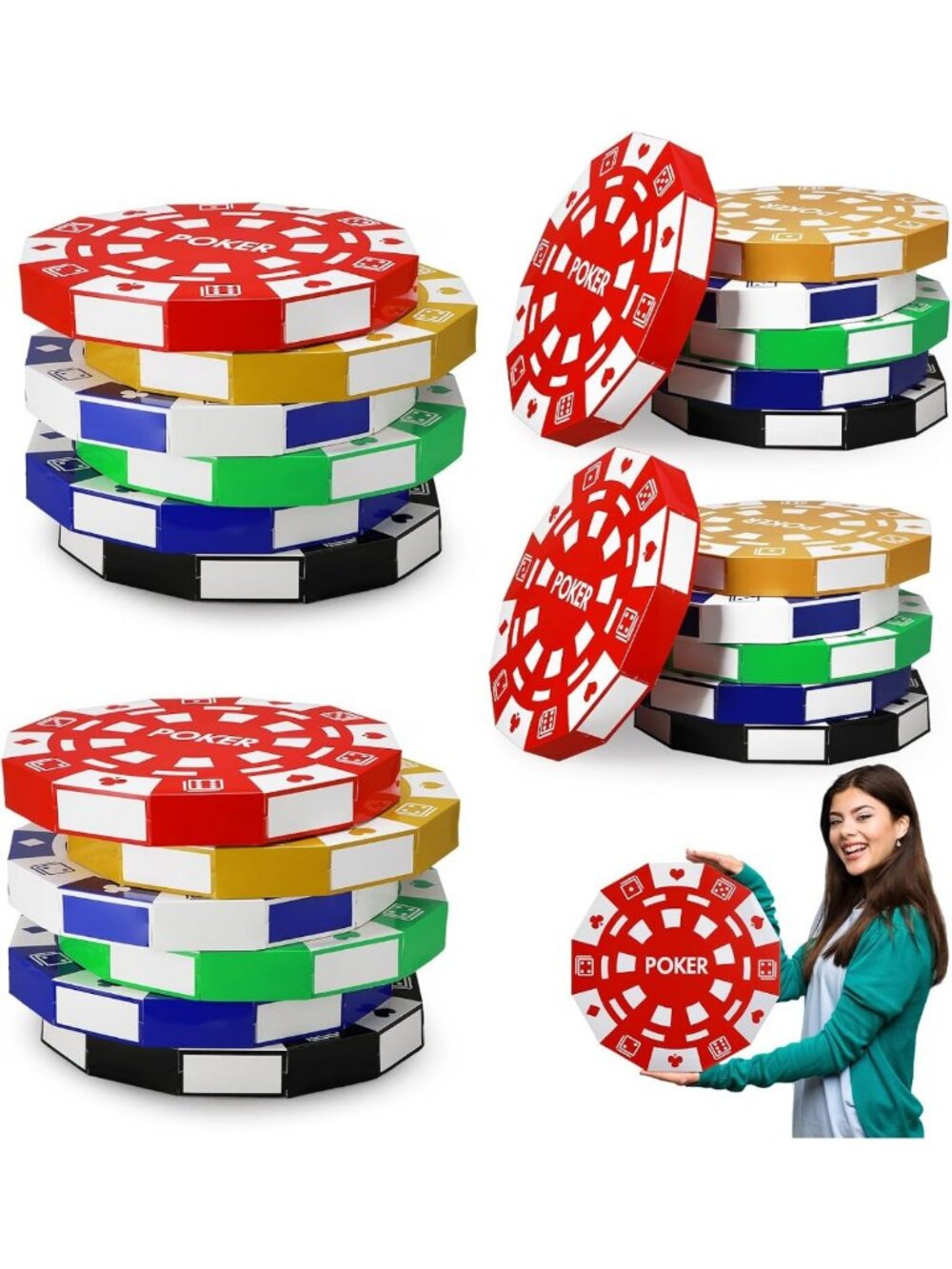 Giant Casino Party Decorations - 15.7" Oversized Poker Chips & Centerpieces for